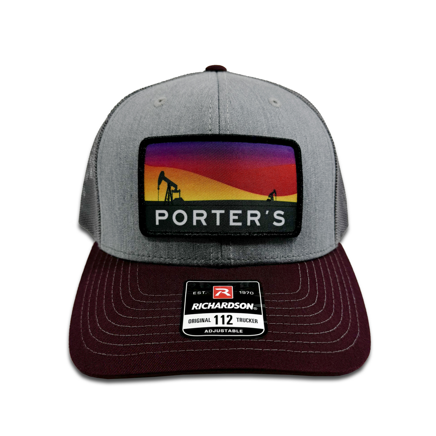 Porter's Pump Jack Sunset Hat - Tri-Color: Heather Grey/Charcoal/Maroon