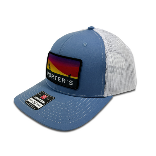 Porter's Pump Jack Sunset Hat - Columbia Blue/White