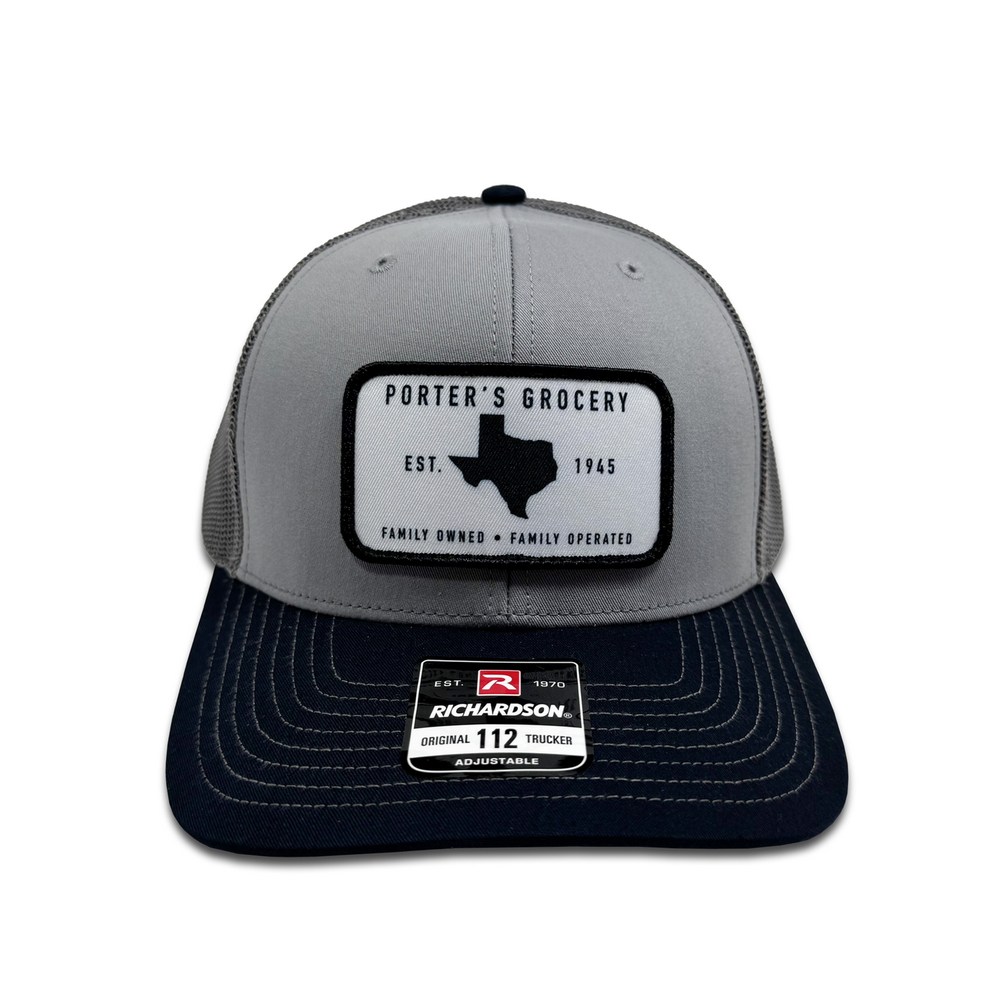 Porter's Grocery Logo Hat - Tri-Color: Grey/Charcoal/Navy