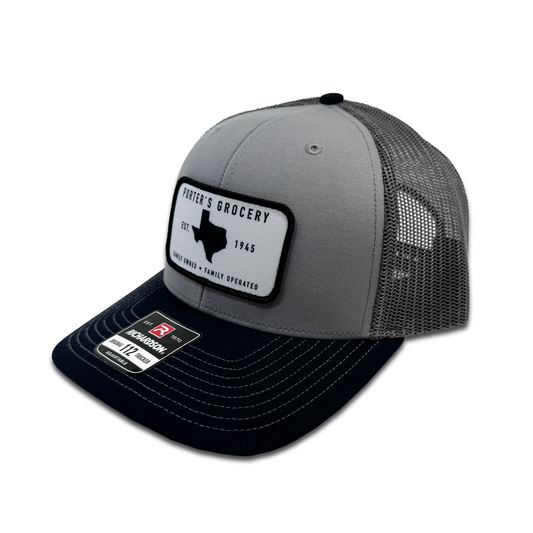 Porter's Grocery Logo Hat - Tri-Color: Grey/Charcoal/Navy