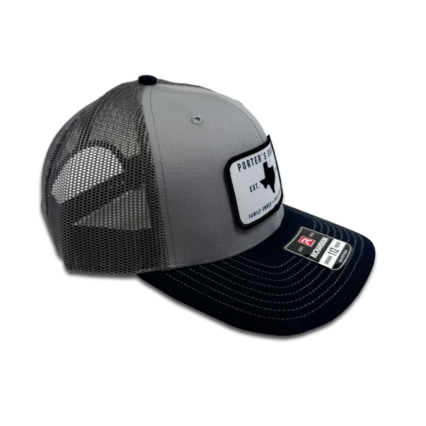 Porter's Grocery Logo Hat - Tri-Color: Grey/Charcoal/Navy